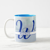 モノグラム名ブルーウォーター色 ツートーンマグカップ (左)