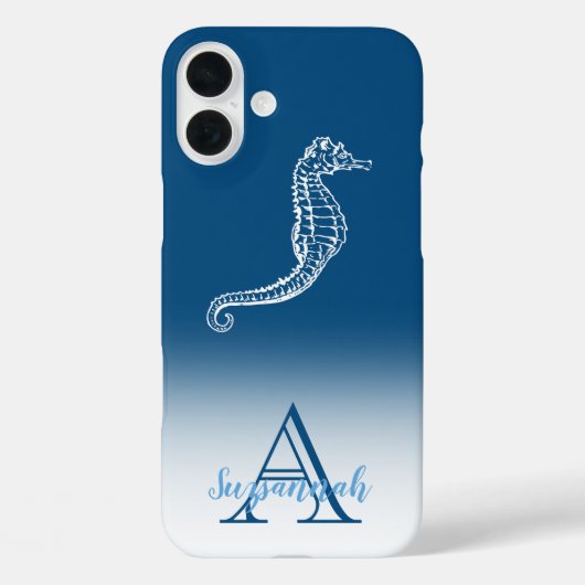 モノグラム名ブルーグラデーショントロピカルシーホース Case-Mate iPhoneケース (裏面)
