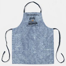 モノグラム名ブルーバーベキュー エプロン