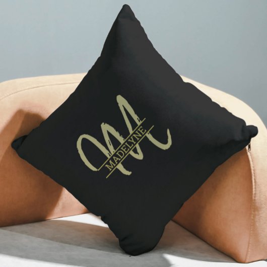 モノグラム名プレイミニマルンブラフェミニンック&金ゴールド クッション