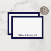 モノグラム名ミニマルエレガントホワイトネイビー ノートカード (正面/裏面インサイチュ)