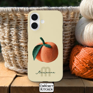 モノグラム名ミニマルクロシェモダンピーチ iPhone 16ケース