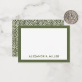 モノグラム名モダンオリーブ・ヘリンボーン ノートカード (正面/裏面インサイチュ)