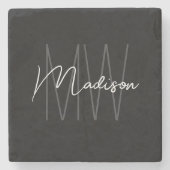 モノグラム名モダンスクリプト白黒 ストーンコースター (正面)