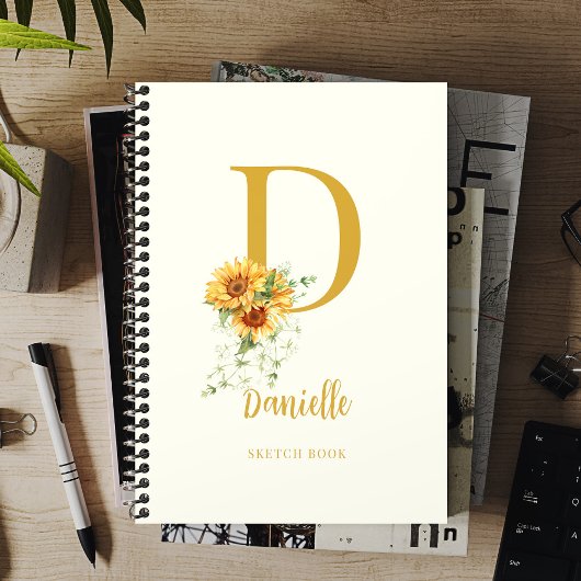 モノグラム名モダンフローラsketchbook ノートブック