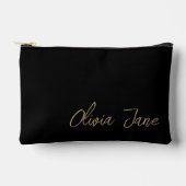 モノグラム名モダンミニマル金ゴールドブラック アクセサリーポーチ (正面)