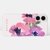 モノグラム名モダン水色ピンクフローラ Case-Mate iPhoneケース (裏面 (横))