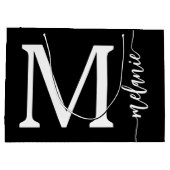 モノグラム名モダン白黒スクリプト ラージペーパーバッグ (裏面)