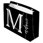 モノグラム名モダン白黒スクリプト ラージペーパーバッグ (裏面アングル)