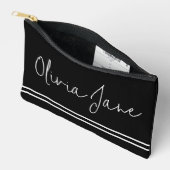 モノグラム名モダン白黒ストライプ アクセサリーポーチ (見開き)