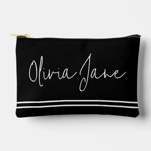 モノグラム名モダン白黒ストライプ アクセサリーポーチ (正面)