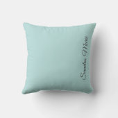 モノグラム名ライトティール(緑がかった色)アクア無地のカラー枕 クッション (裏面)