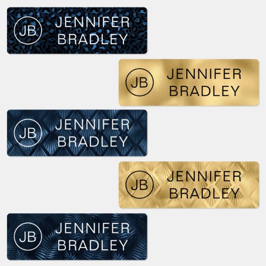 モノグラム名ラグジュアリー金ゴールドヒョウ印刷の防水 ラベル (グループ)