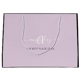 モノグラム名ラベンダーパープルショッ結婚プ ラージペーパーバッグ