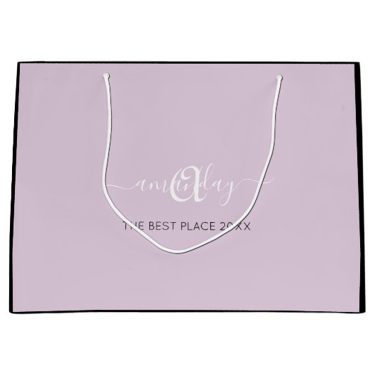 モノグラム名ラベンダーパープルショッ結婚プ ラージペーパーバッグ (正面)
