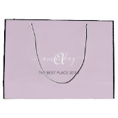 モノグラム名ラベンダーパープルショッ結婚プ ラージペーパーバッグ (裏面)