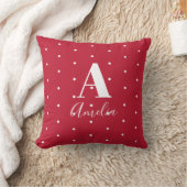 モノグラム名レッド水玉模様パターン クッション (ブランケット)