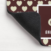 モノグラム名レッド&ライトグリーンハートパターン マウスパッド (コーナー)