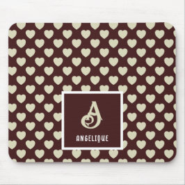 モノグラム名レッド&ライトグリーンハートパターン マウスパッド