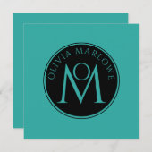 モノグラム名ロゴティール（緑がかった色）フラットノートカード ノートカード (正面/裏面)