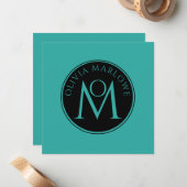 モノグラム名ロゴティール（緑がかった色）フラットノートカード ノートカード (正面/裏面インサイチュ)