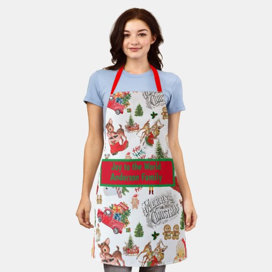 モノグラム名ヴィンテージクリスマス | エプロン (着用した状態)