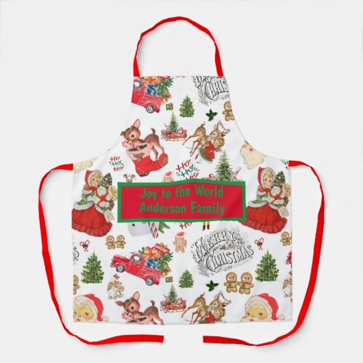 モノグラム名ヴィンテージクリスマス | エプロン (正面)