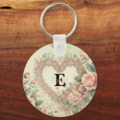 モノグラム名ヴィンテージハートフローラ水色 キーホルダー (正面)