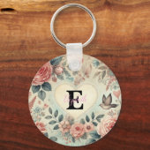 モノグラム名ヴィンテージハートフローラ水色 キーホルダー (正面)