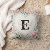 モノグラム名ヴィンテージハートフローラ水色 クッション (ブランケット)