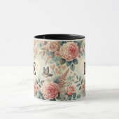 モノグラム名ヴィンテージロマンチックハートピンクフローラ マグカップ (中央)