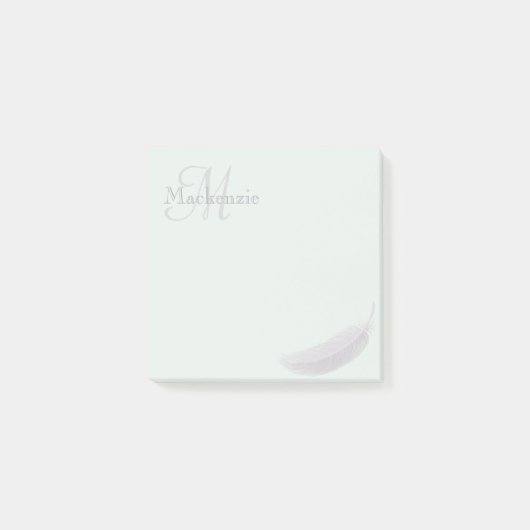モノグラム名前をカスタムするエンジェルフェザーミントグレイ ポストイット (正面)