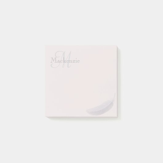 モノグラム名前をカスタムするエンジェルフェザー赤面ピンクグレー ポストイット (正面)