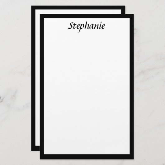 モノグラム名前をカスタムするカラー縁どブラック結婚ズ 便箋 (正面/裏面)