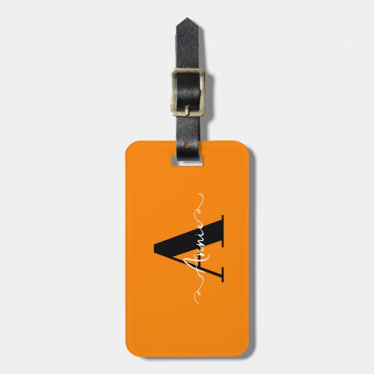 モノグラム名前をカスタムするバレンタインデイギフトオレンジ ラゲッジタグ (正面縦)