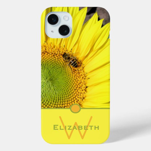 モノグラム名前をカスタムするビーオンサンフラワー写真 Case-Mate iPhoneケース (裏面)