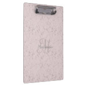 モノグラム名前をカスタムするピンクグレーマーブルデザイン クリップボード (右)