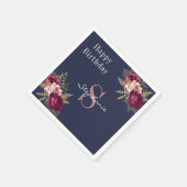 モノグラム名前をカスタムするブルガンディーピンク金ゴールドフローラ スタンダードカクテルナプキン (角)