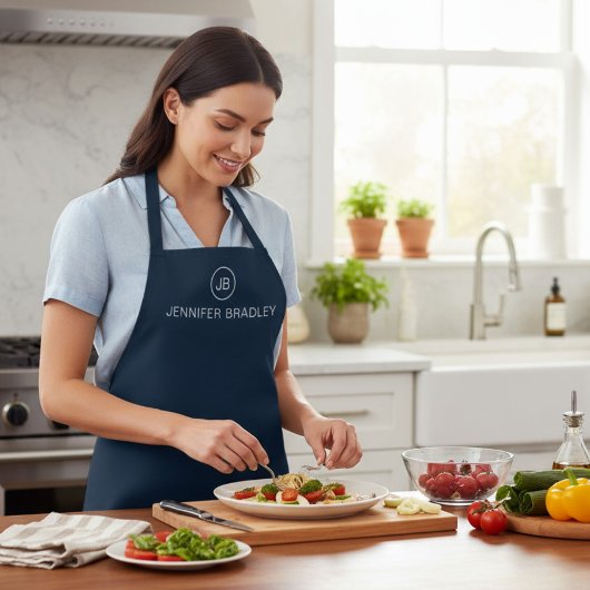 モノグラム名前をカスタムするブルーとホワイト エプロン