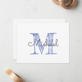 モノグラム名前をカスタムするボーイ ノートカード (正面/裏面インサイチュ)