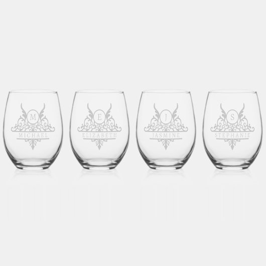 モノグラム名前をカスタムする華美パーソナライズされた ステムなしワイングラス (正面)