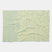 モノグラム名前をカスタムする葉デイジーパステルグリーン キッチンタオル (横)