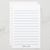 モノグラム名前をカスタムする青線白エレガント色 便箋 (正面/裏面)