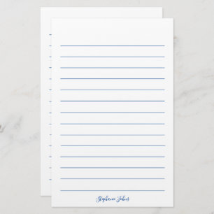 モノグラム名前をカスタムする青線白エレガント色 便箋