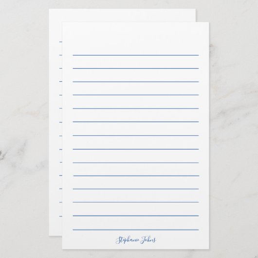 モノグラム名前をカスタムする青線白エレガント色 便箋 (正面/裏面)