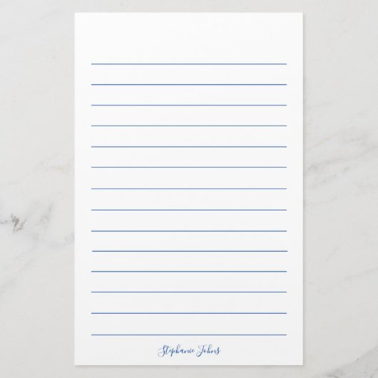 モノグラム名前をカスタムする青線白エレガント色 便箋 (裏面)