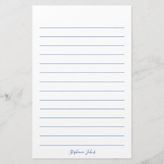 モノグラム名前をカスタムする青線白エレガント色 便箋 (正面)