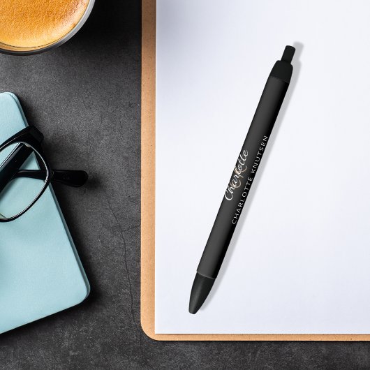 モノグラム名前スクリプト 黒白 黒ボールペン