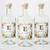 モノグラム名文字ひまわり水色モダン リキュールボトルラベル (ボトル)