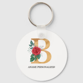 モノグラム名文字金ゴールドと赤 キーホルダー